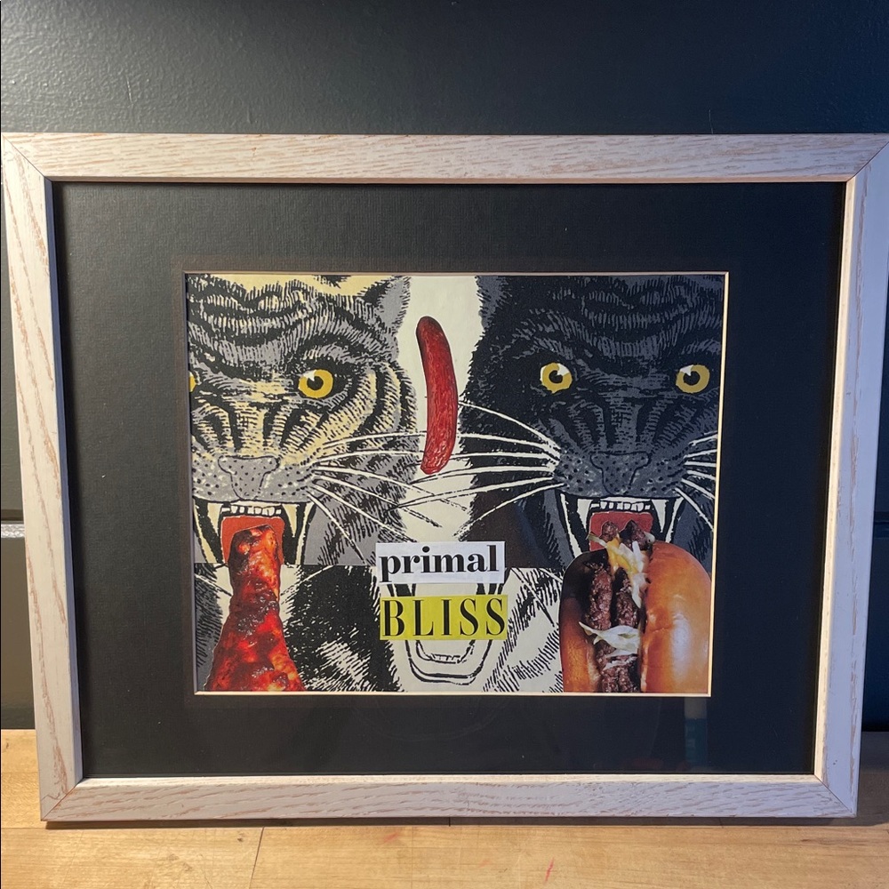 Handmade Collage for Carnivores Framed Luxe Wall Art w Tigers and Meats!